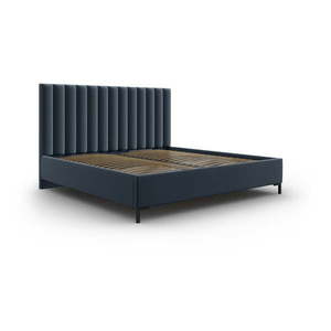 Tmavomodrá čalúnená dvojlôžková posteľ s úložným priestorom s roštom 180x200 cm Casey – Mazzini Beds vyobraziť