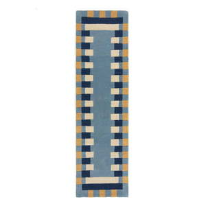 Modrý ručne tkaný vlnený behúň 60x230 cm Kai Wool Border - Flair Rugs vyobraziť