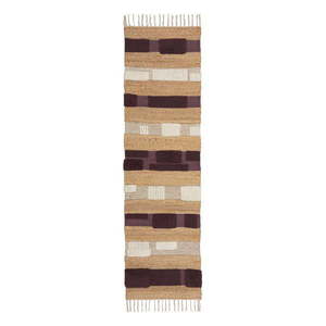 Ručne tkaný behúň s prímesou juty vo fialovo-prírodnej farbe 60x230 cm Medina Blocks – Flair Rugs vyobraziť