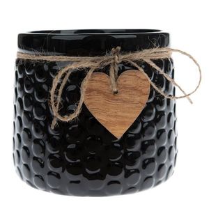 Keramický obal na kvetináč Wood heart čierna, 12, 5 x 14 cm vyobraziť