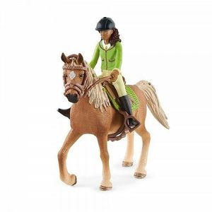 Schleich 42542 Čiernovláska Sarah s pohyblivými kĺbmi na koni Mystery vyobraziť