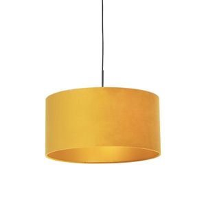 Čierna závesná lampa s velúrovým odtieňom žltá so zlatom 50 cm - Combi vyobraziť