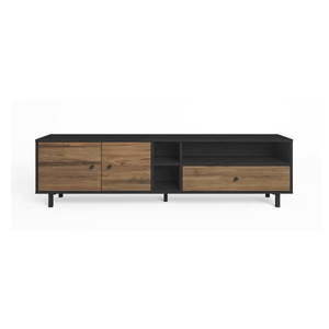 Čierny/prírodný TV stolík v dekore orecha 180x47 cm Roald – Marckeric vyobraziť