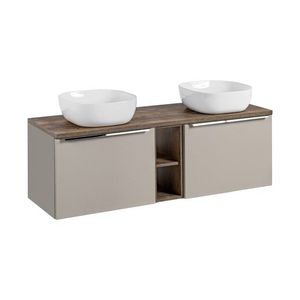 Závěsná skříňka pod umyvadlo SantaFe Smile s deskou a umyvadly 140 cm taupe/dub santa fe vintage vyobraziť