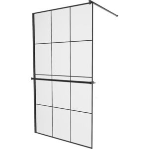 MEXEN/S - KIOTO Sprchová zástena WALK-IN s poličkou a držiakom uterákov 100 x 200, transparent/čierna 8 mm, čierna 800-100-121-70-77 vyobraziť