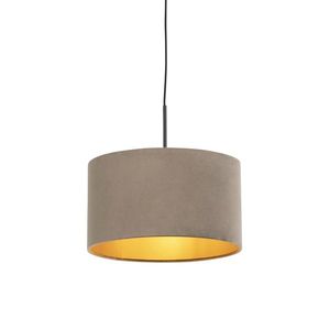 Závesná lampa s velúrovým tienidlom taupe so zlatom 35 cm - Combi vyobraziť