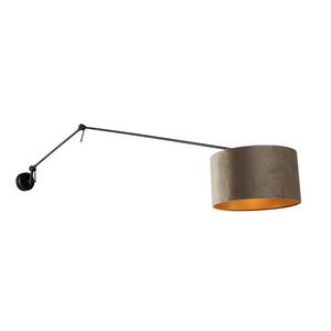 Nástenná lampa čierna s velúrovým tienidlom taupe 35 cm nastaviteľná - Blitz vyobraziť