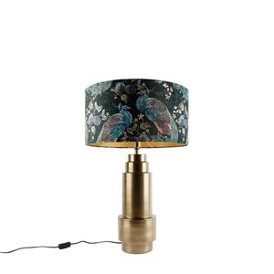 Stolná lampa bronzová s tienidlom z zamatu s farbou pavího peria so zlatom 50 cm - Bruut vyobraziť