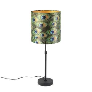 Stolová lampa čierna s velúrovým odtieňom páv so zlatom 25 cm - Parte vyobraziť