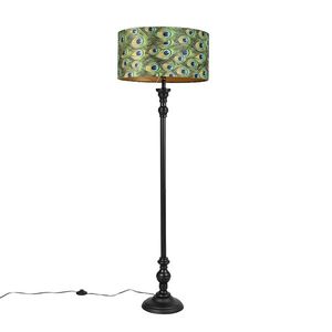 Stojacia lampa čierna s velúrovým odtieňom páv zlato zlatá 50 cm - Classico vyobraziť