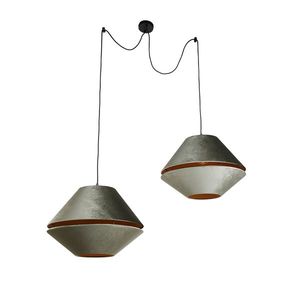 Hanglamp zwart met dubbele velours lampenkap groen met gouden binnenkant 2-lichts - Cava Luxe vyobraziť