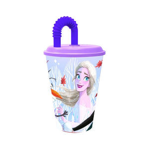 STOR POHÁR SO SLAMKOU ĽADOVÉ KRÁĽOVSTVO 430 ML, PLASTOVÝ vyobraziť