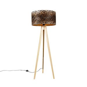 Stojaca lampa trojnožka prírodná s leopardím tienidlom 50 cm - Tripod Classic vyobraziť