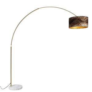 Oblúková lampa mosadzná s bielym textilným tienidlom Leopard 50 cm - XXL vyobraziť