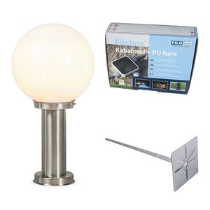 Vonkajšia lampa oceľ nerez 50 cm - Sfera so zemným hrotom a káblovou objímkou vyobraziť