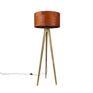 Rustikálny trojnohý vintage drevený s červeným tienidlom 50 cm - Tripod Classic vyobraziť