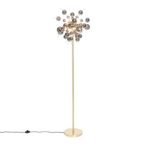 Dizajnová stojaca lampa mosadz s dymovým sklom 8-svetlo - Explode vyobraziť