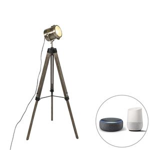 Inteligentná stojaca lampa trojnožka drevená so štúdiovým bodovým svetlom vrátane Wifi B35 - Braha vyobraziť
