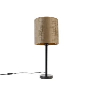 Moderná stolná lampa čierna s hnedým tienidlom 25 cm - Simplo vyobraziť