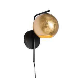 Dizajnová nástenná lampa čierna so zlatým sklom - Bert vyobraziť