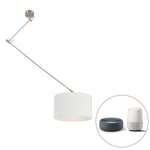 Inteligentné závesné svietidlo oceľ s tienidlom bielym 35 cm vrátane Wifi A60 - Blitz vyobraziť