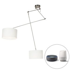 Inteligentné závesné svietidlo oceľ s tienidlom 35 cm biele vrátane 2 WiFi A60 - Blitz vyobraziť