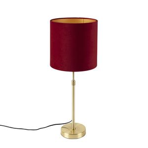 Stolná lampa zlatá/mosadzná s červeným zamatovým tienidlom 25 cm - Parte vyobraziť