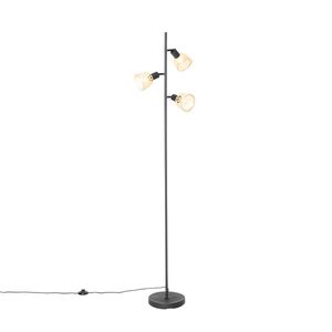 Orientálna stojaca lampa čierna s bambusom 3-svetlo - Rayan vyobraziť