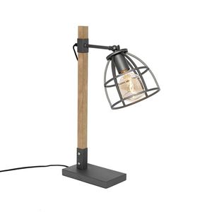 Priemyselná stolná lampa tmavosivá s dreveným prvkom - Arthur vyobraziť