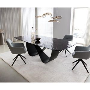 Jedálenský stôl Edge oválny 240x120 dymovo čierny reliéfne sklo 3D vyobraziť