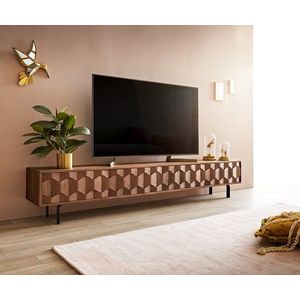 TV stolík Fevo 220 cm akáciová hnedá 4 dvierka podstavec v tvare L vyobraziť