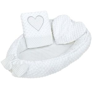 New Baby Luxusné hniezdočko s vankúšikom a perinkou z Minky Srdiečko, biela vyobraziť
