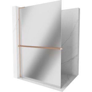 MEXEN/S - Kioto+ L Sprchová zástena WALK-IN s poličkou a držiakom uterákov 120 x 200 cm, zrkadlová, meď kartáčovaná 800-120-123-65-50 vyobraziť