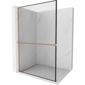 MEXEN/S - Kioto+ L Sprchová zástena WALK-IN s poličkou a držiakom uterákov 120 x 200 cm, čierny vzor, meď kartáčovaná 800-120-123-65-70 vyobraziť