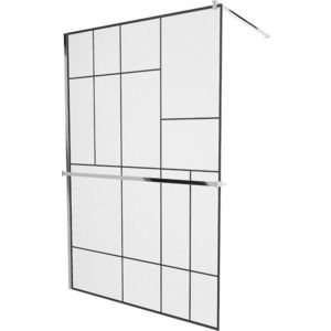MEXEN/S - KIOTO Sprchová zástena WALK-IN s poličkou a držiakom uterákov 100 x 200, transparent/čierna 8 mm, chróm 800-100-121-01-78 vyobraziť