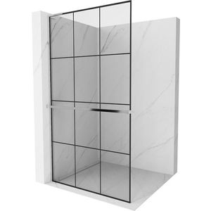 MEXEN/S - Kioto+ L Sprchová zástena WALK-IN s poličkou a držiakom uterákov 120 x 200 cm, čierny vzor, chróm 800-120-123-01-77 vyobraziť