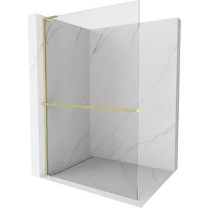 MEXEN/S - Kioto+ L Sprchová zástena WALK-IN s poličkou a držiakom uterákov 105 x 200 cm, transparent, zlatá kartáčovaná 800-105-123-55-00 vyobraziť