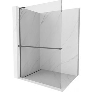 MEXEN/S - Kioto+ L Sprchová zástena WALK-IN s poličkou a držiakom uterákov 105 x 200 cm, transparent, grafit metal 800-105-123-95-00 vyobraziť