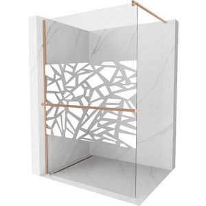 MEXEN/S - Kioto+ Sprchová zástena s poličkou WALK-IN 90 x 200 cm, biela vzor, meď kartáčovaná 800-090-121-65-85 vyobraziť