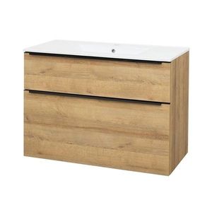 MEREO - Mailo, kúpeľňová skrinka s keramickým umývadlom 101 cm, dub Riviera, čierne madlo CN522B vyobraziť