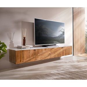 TV stolík Bahan 200 cm teakové mango 4 dvierka mramor biely závesný vyobraziť