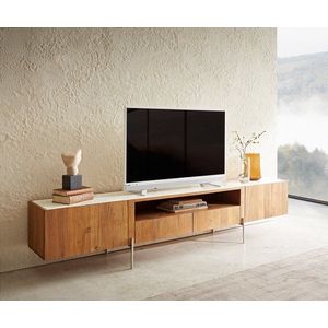TV stolík Secara 220 cm akácia prírodná 2 dvierka 2 zásuvky mramorový vyobraziť