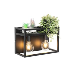 Priemyselná nástenná lampa čierna s poličkou 2-svetlo - Cage Rack vyobraziť