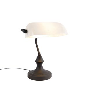 Klasická lampa notára čierna s opálovým sklom - Banker vyobraziť