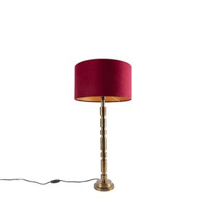Art Deco stolná lampa bronzová 35 cm s tienidlom z červeného zamatu - Torre vyobraziť