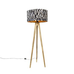 Vintage stojaca lampa drevený tienidlo zebra vzor 50 cm - Tripod Classic vyobraziť