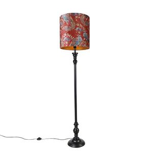 Stojaca lampa čierna s červeným tienidlom s pávím vzorom 40 cm - Classico vyobraziť
