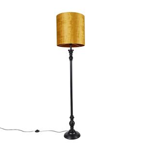 Stojaca lampa čierna so zlatým textilným tienidlom 40 cm - Classico vyobraziť