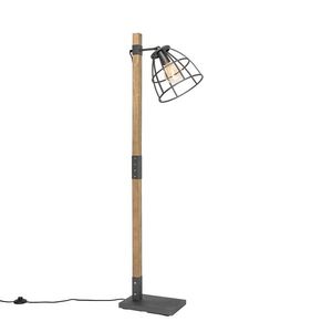 Priemyselná stojaca lampa tmavosivá s drevenými prvkami - Arthur vyobraziť