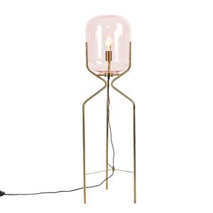 Stojaca lampa v štýle Art Deco mosadz s ružovým sklom - Bliss vyobraziť